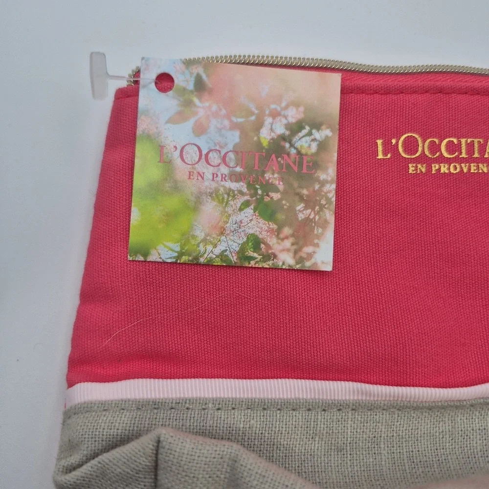 L'OCCITANE en Provence Pink Beige Fabric Makeup Bag with Zipper Pouch